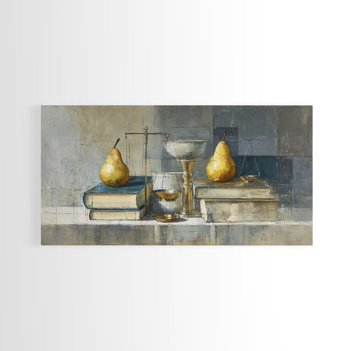 Elegant Pear Still Life on Linen Framed Canvas Print, Hotel Art, Art Deco, Hotel Decor, Fine Art, Boutique, Minimalist Wall Art, HOT-2x1-65