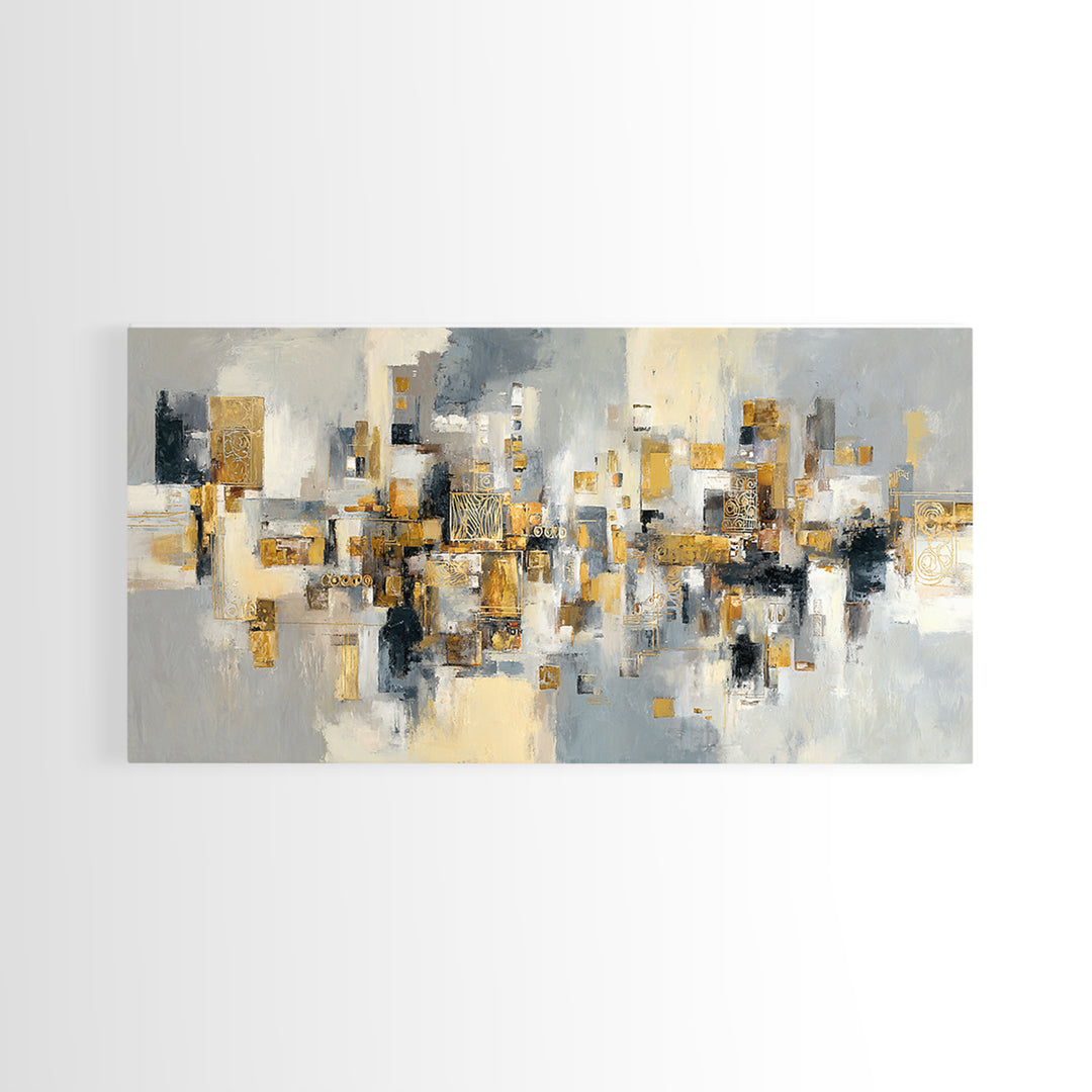 Gold Accented Abstract for Upscale Lobby Framed Canvas Print, Hotel Art, Wall Decor, Hotel Decor, Abstract Art, Boutique, HOT-2x1-9