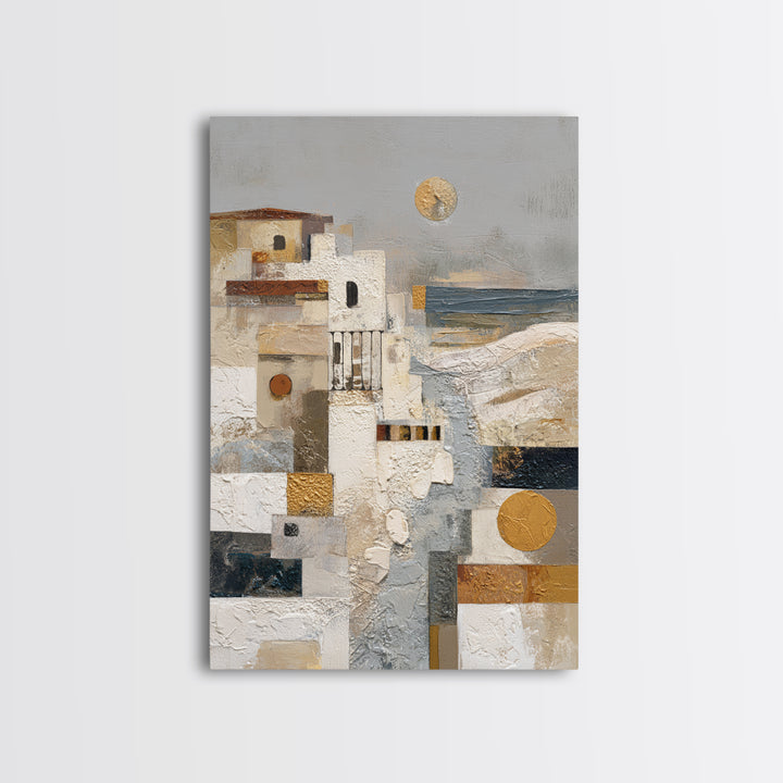 Mediterranean Terrace View Focused on Sea and Framed Canvas Print, Hotel Art, Contemporary Art, Hotel Decor, Fine Art, Boutique, HOT-2x3-19