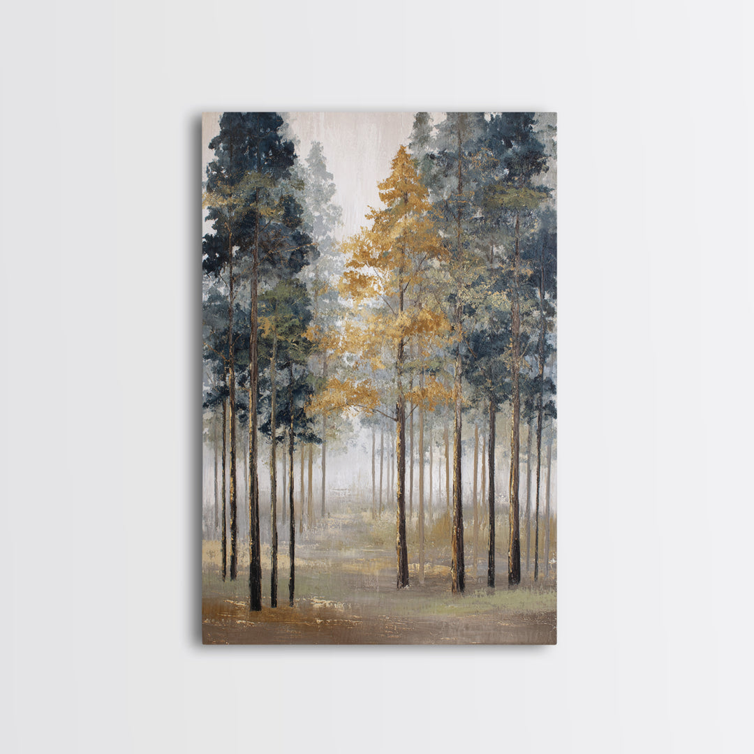 Misty Forest with Refined Calm Atmosphere Framed Canvas Print, Hotel Art, Poster, Hotel Decor, Boutique, Wood Wall Art, HOT-2x3-22