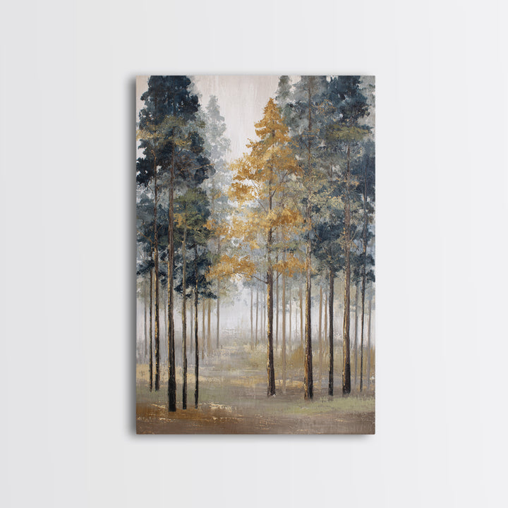 Misty Forest with Refined Calm Atmosphere Framed Canvas Print, Hotel Art, Poster, Hotel Decor, Boutique, Wood Wall Art, HOT-2x3-22