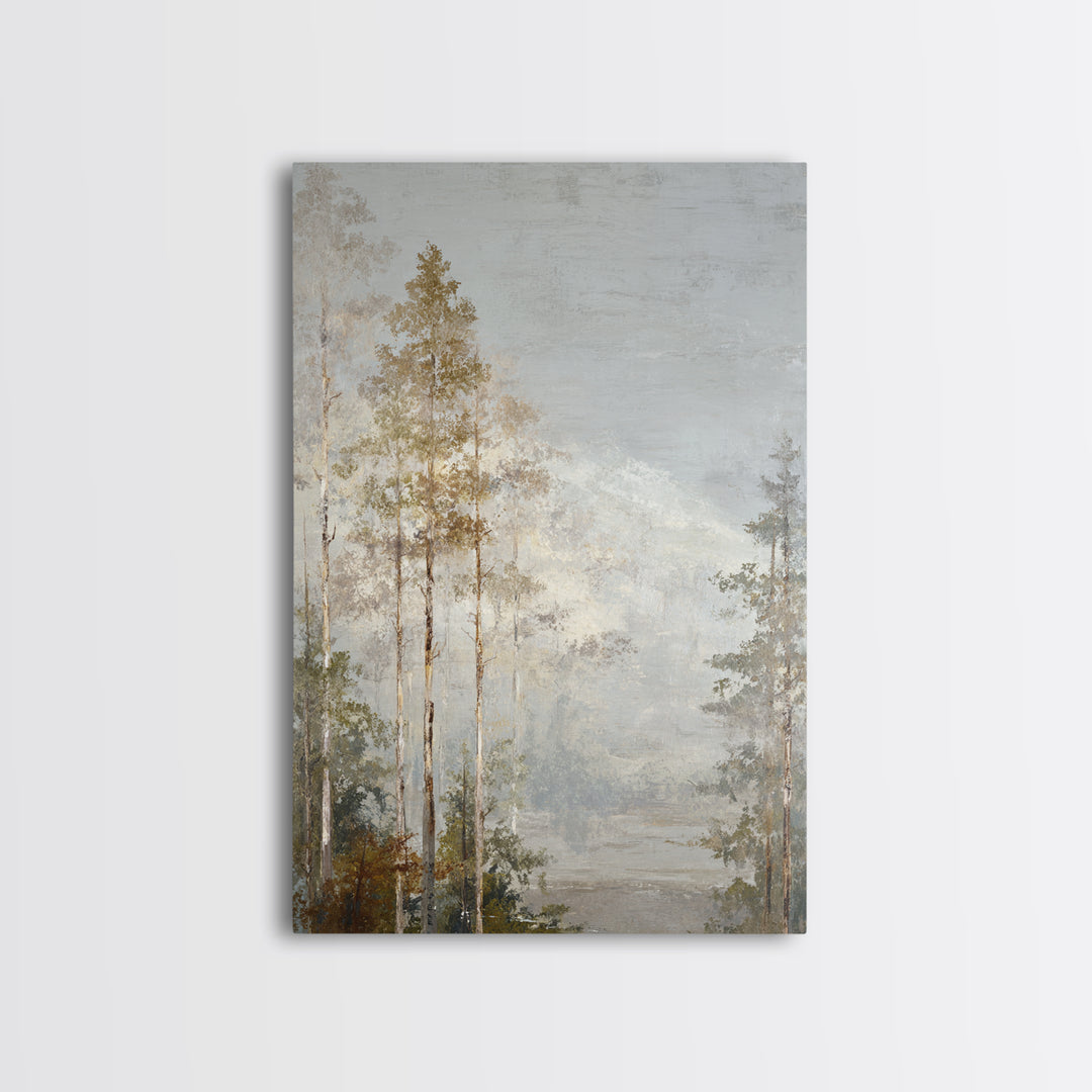 Misty Forest with Refined Calm Atmosphere Framed Canvas Print, Hotel Art, Poster, Hotel Decor, Boutique, Wood Wall Art, HOT-2x3-46