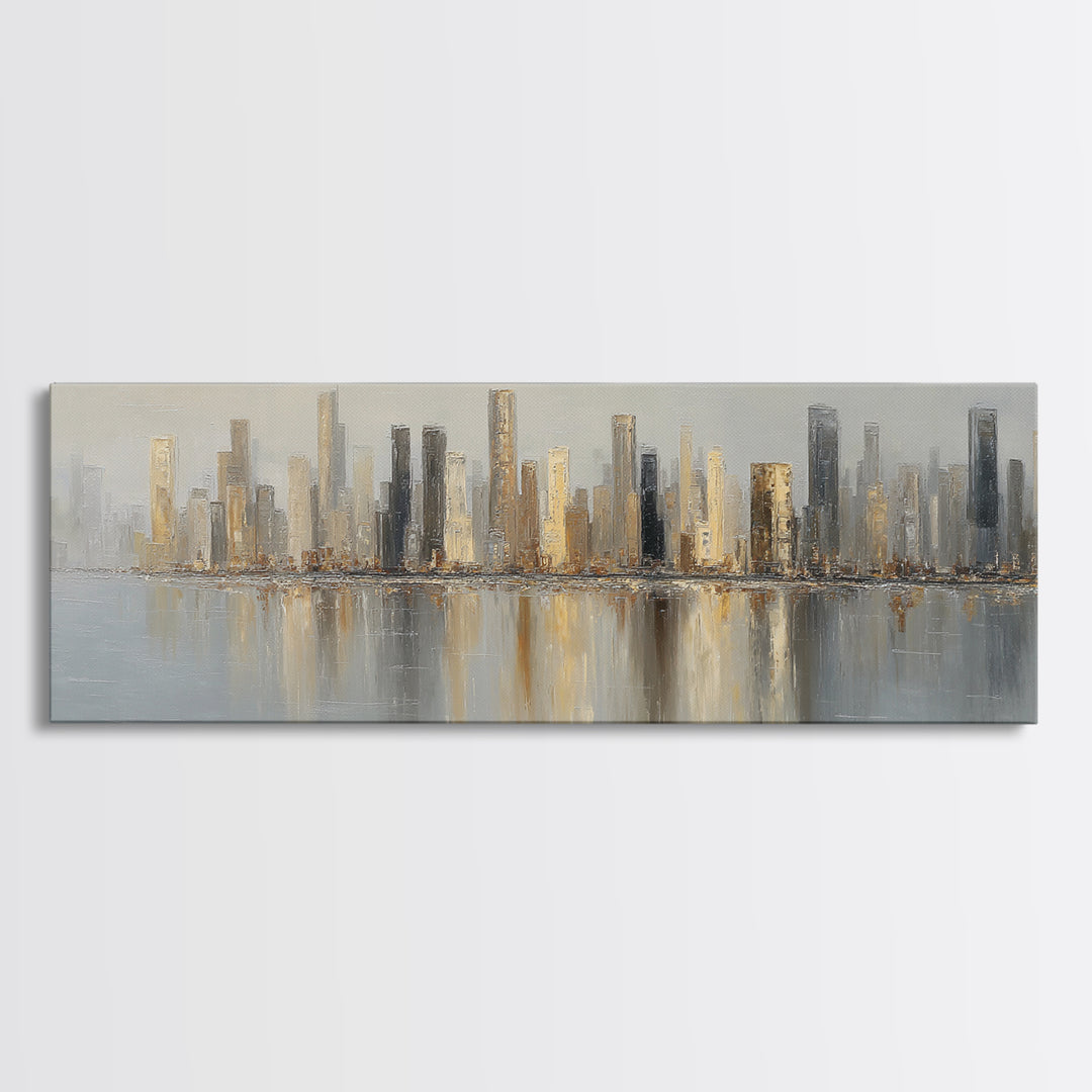 Quiet City Skyline Framed Canvas Print, Hotel Art, Framed Art, Hotel Decor, Abstract Art, Boutique, Beach Prints, HOT-3x1-18
