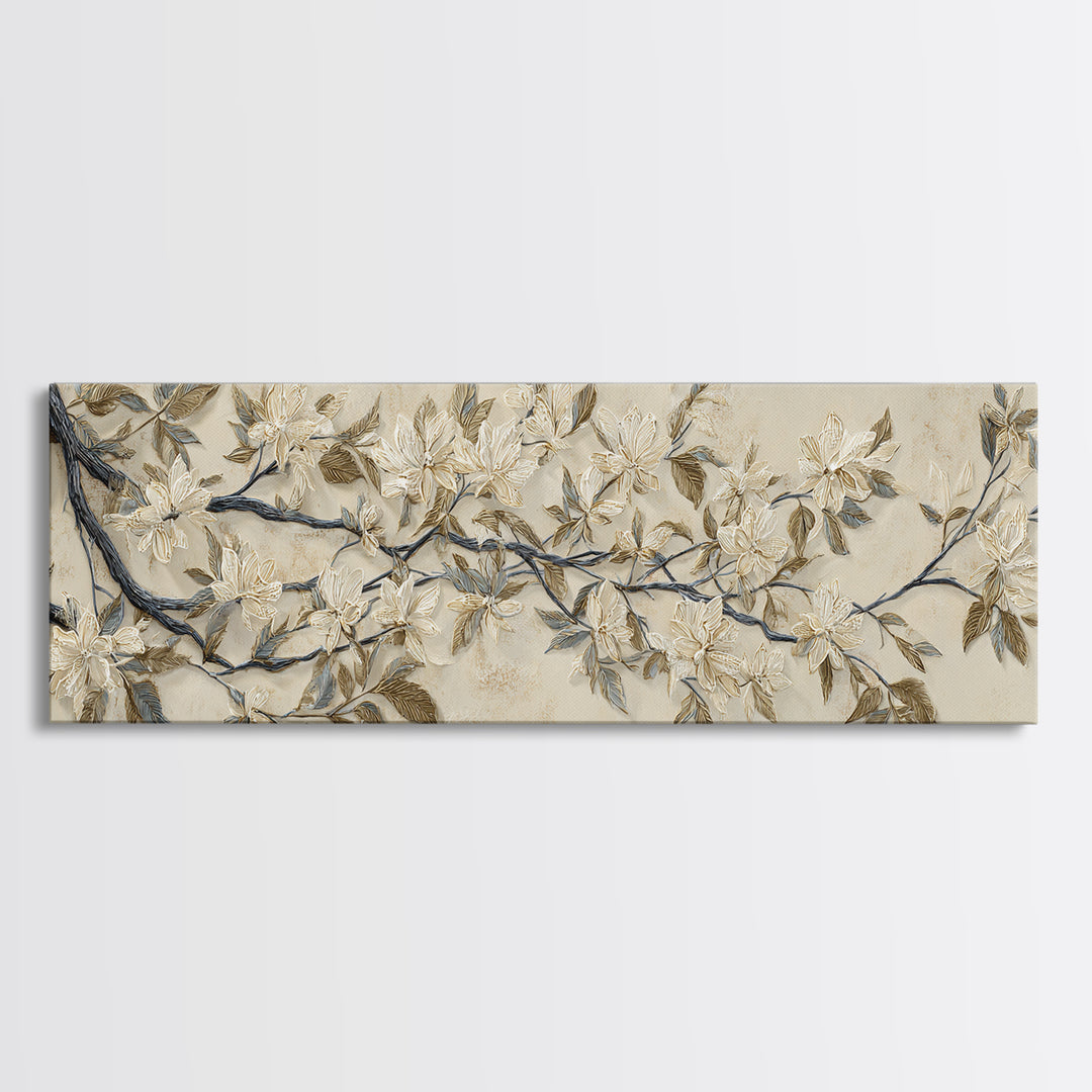 Elegant Botanical Branch on Ivory Ground Canvas Print, Hotel Art, Gallery Wall Art, Hotel Decor, Boutique, Luxury Decor, HOT-3x1-21
