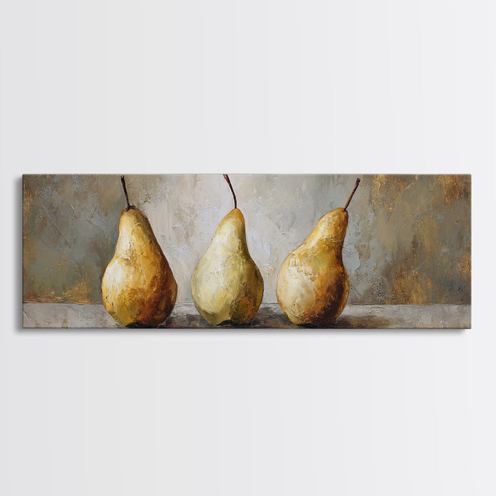 Elegant Pear Still Life on Linen Framed Canvas Print, Hotel Art, Beach Decor, Hotel Decor, Abstract Art, Boutique, Boho Decor, HOT-3x1-37
