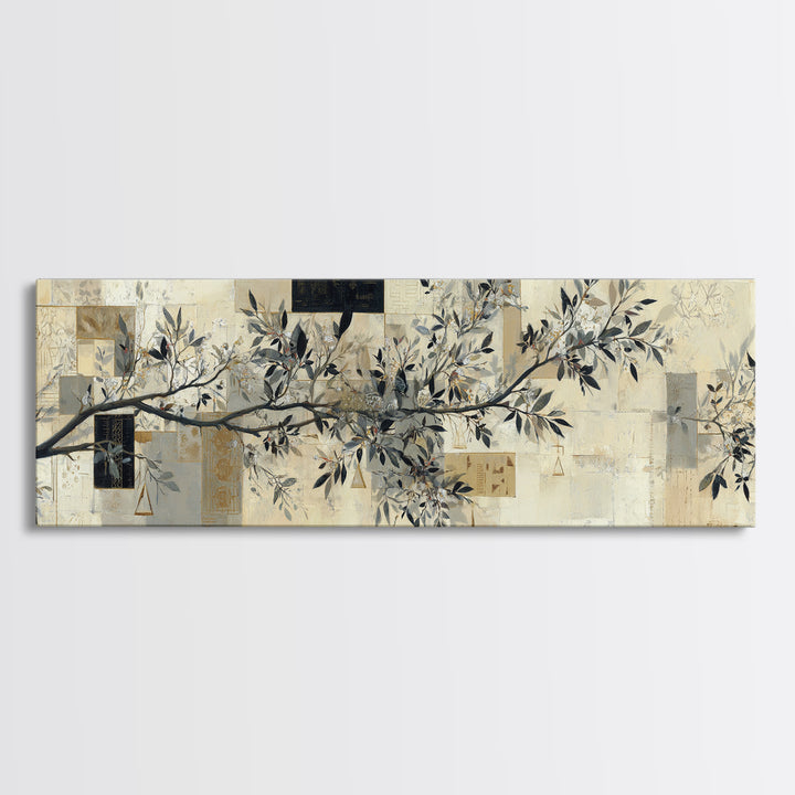 Elegant Botanical Branch on Ivory Ground Canvas Print, Hotel Art, Gallery Wall Art, Hotel Decor, Boutique, Luxury Decor, HOT-3x1-45