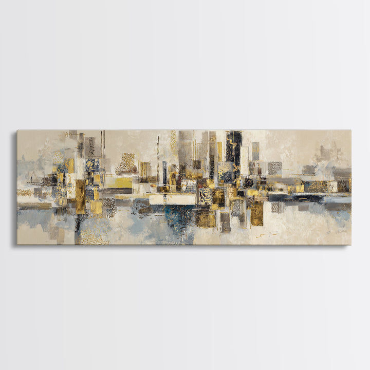Gold Accented Abstract for Upscale Lobby Framed Canvas Print, Hotel Art, Printable Art, Hotel Decor, Abstract Art, Boutique, HOT-3x1-5