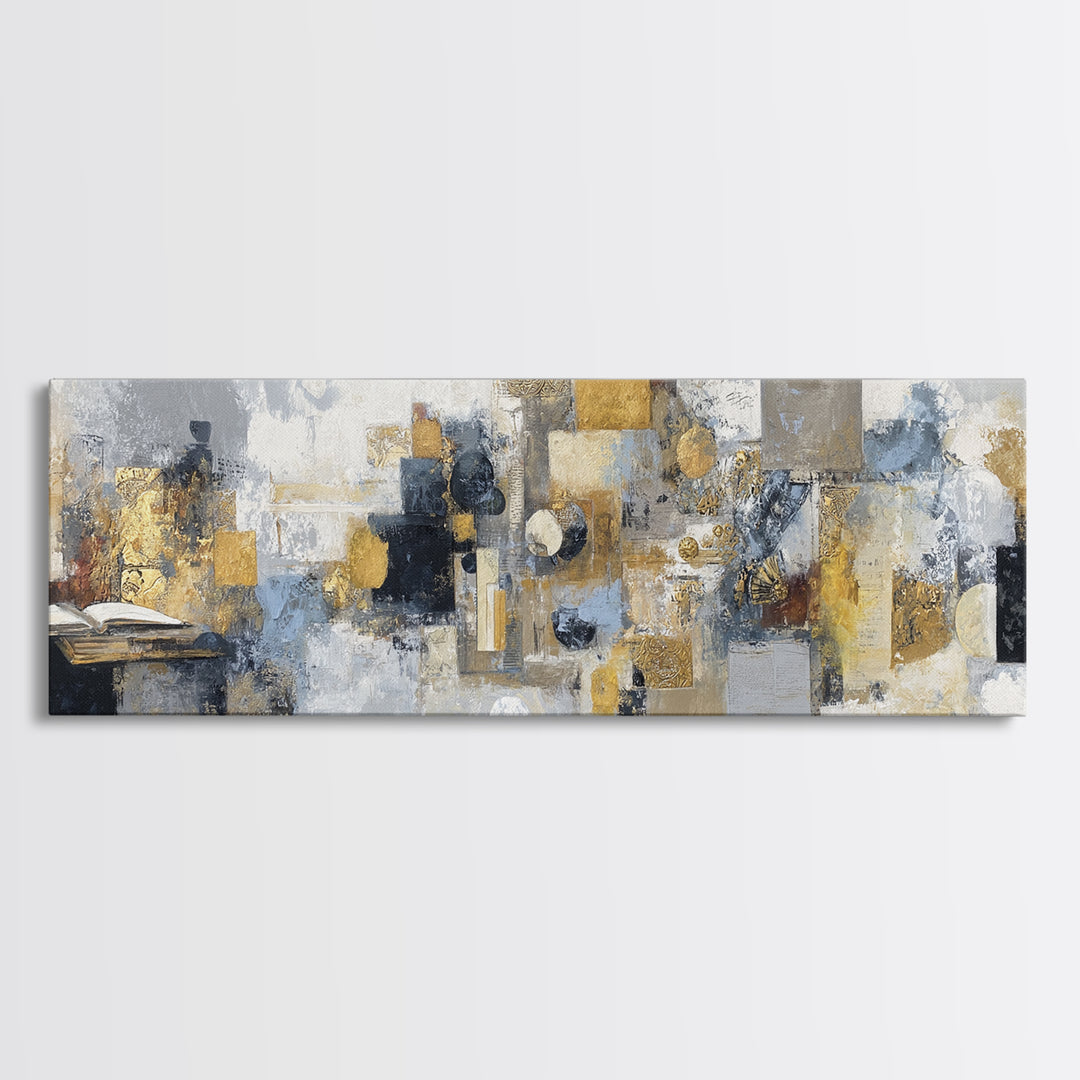 Gold Accented Abstract for Upscale Lobby Framed Canvas Print, Hotel Art, Gallery Wall Set, Hotel Decor, Fine Art, Boutique, HOT-3x1-53