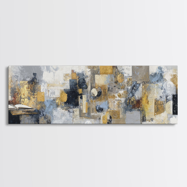 Gold Accented Abstract for Upscale Lobby Framed Canvas Print, Hotel Art, Gallery Wall Set, Hotel Decor, Fine Art, Boutique, HOT-3x1-53
