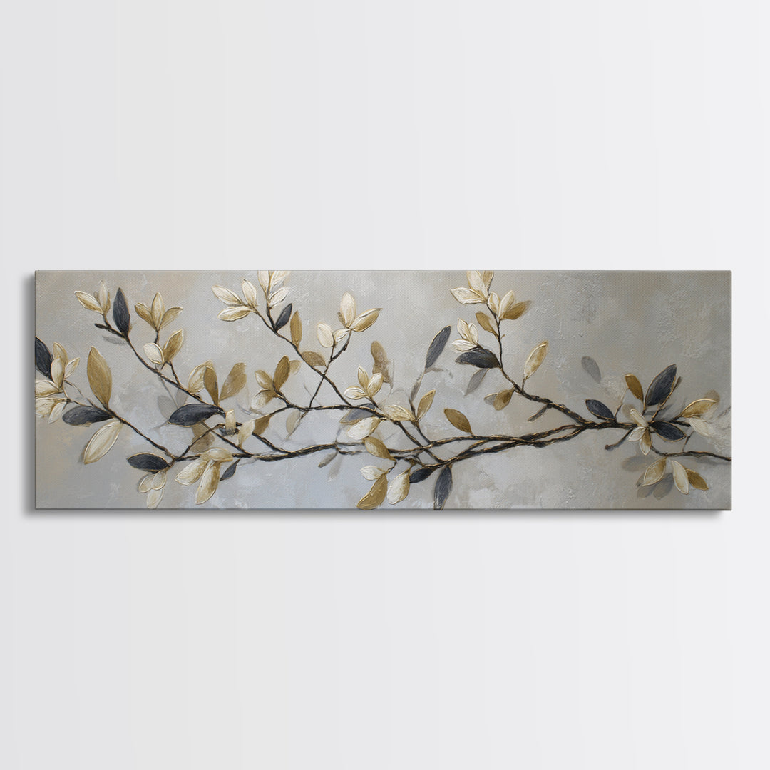 Elegant Botanical Branch on Ivory Ground Framed Canvas Print, Hotel Art, Gallery Decor, Hotel Decor, Fine Art, Boutique, HOT-3x1-69