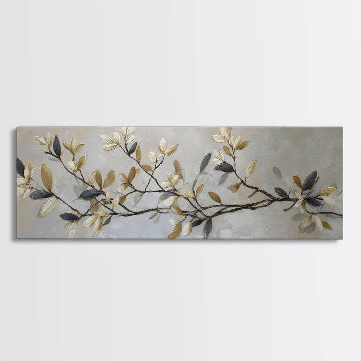 Elegant Botanical Branch on Ivory Ground Framed Canvas Print, Hotel Art, Gallery Decor, Hotel Decor, Fine Art, Boutique, HOT-3x1-69
