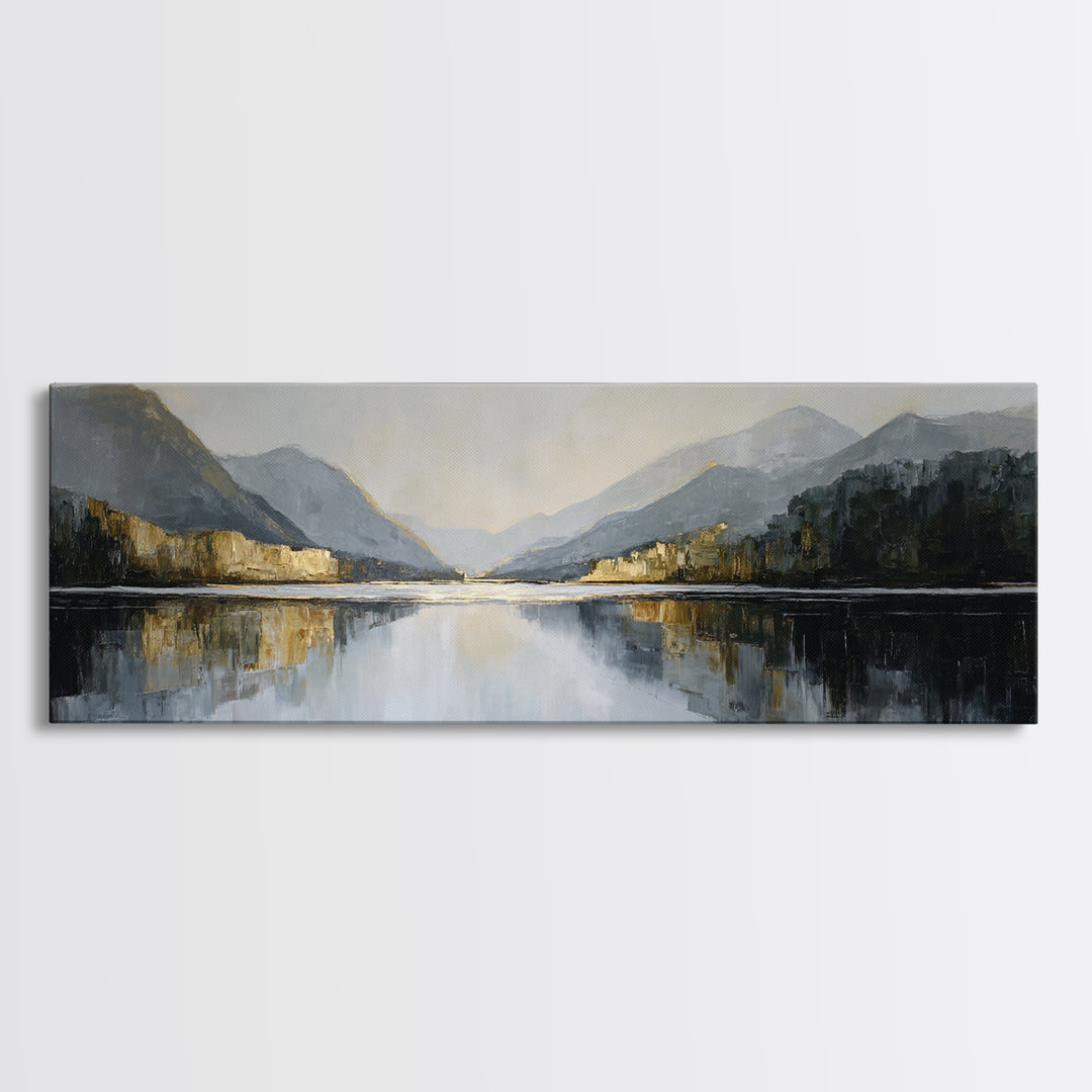 Serene Mountain Lake for Boutique Hotel Mood Framed Canvas Print, Hotel Art, Poster, Hotel Decor, Fine Art, Boutique, HOT-3x1-72