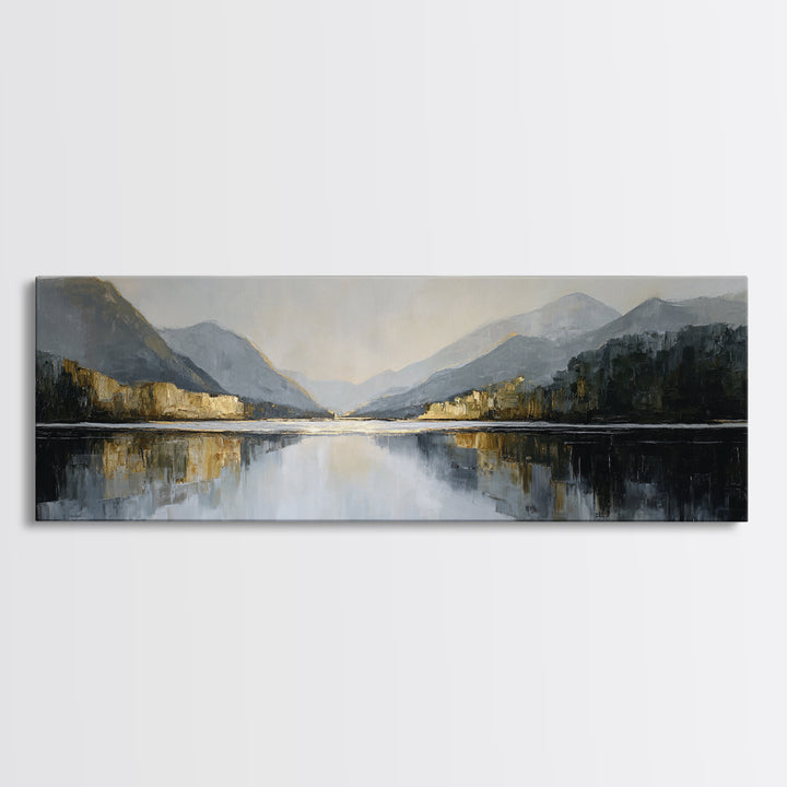 Serene Mountain Lake for Boutique Hotel Mood Framed Canvas Print, Hotel Art, Poster, Hotel Decor, Fine Art, Boutique, HOT-3x1-72