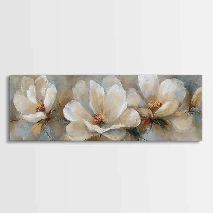 Classic Oil Painted Floral Still Life Framed Canvas Print, Hotel Art, Neutral Decor, Hotel Decor, Oil Painting, Boutique, HOT-3x1-73