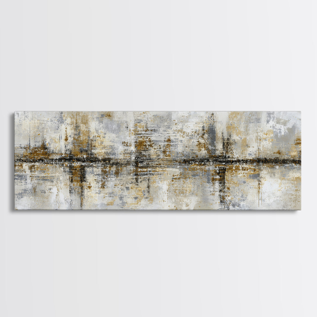 Gold Accented Abstract for Upscale Lobby Framed Canvas Print, Hotel Art, Gallery Wall Set, Hotel Decor, Fine Art, Boutique, HOT-3x1-77