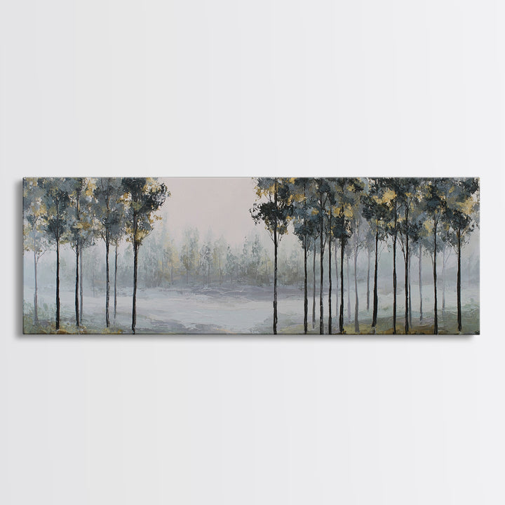 Misty Forest with Refined Calm Atmosphere Canvas Print, Hotel Art, Hotel Decor, Oil Painting, Boutique, Wall Sculpture, HOT-3x1-78