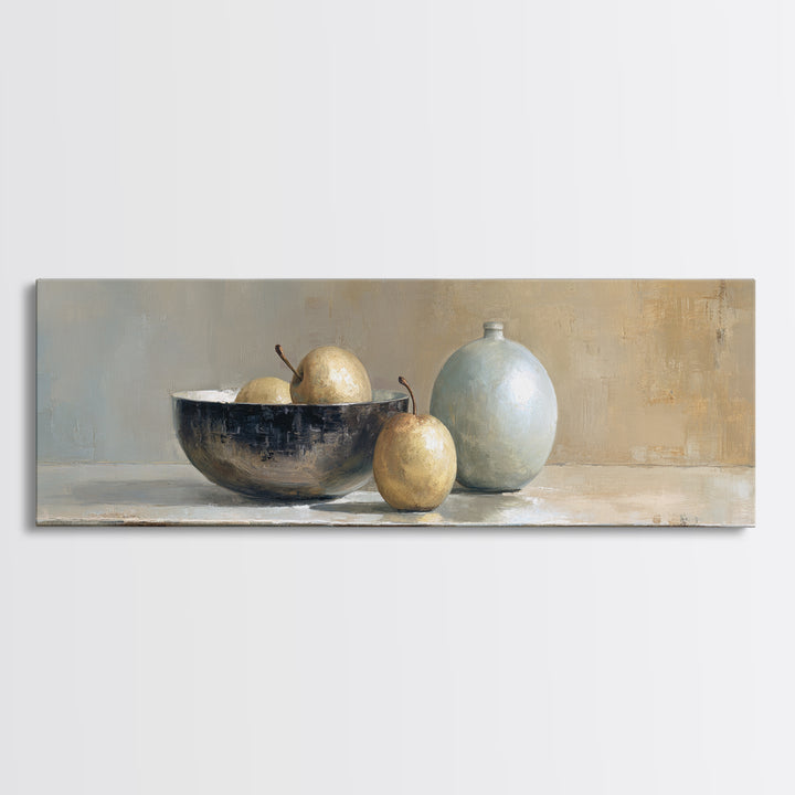 Elegant Pear Still Life on Linen Canvas Print, Hotel Art, City Wall Art, Hotel Decor, Abstract Art, Boutique, Minimalist Decor, HOT-3x1-85