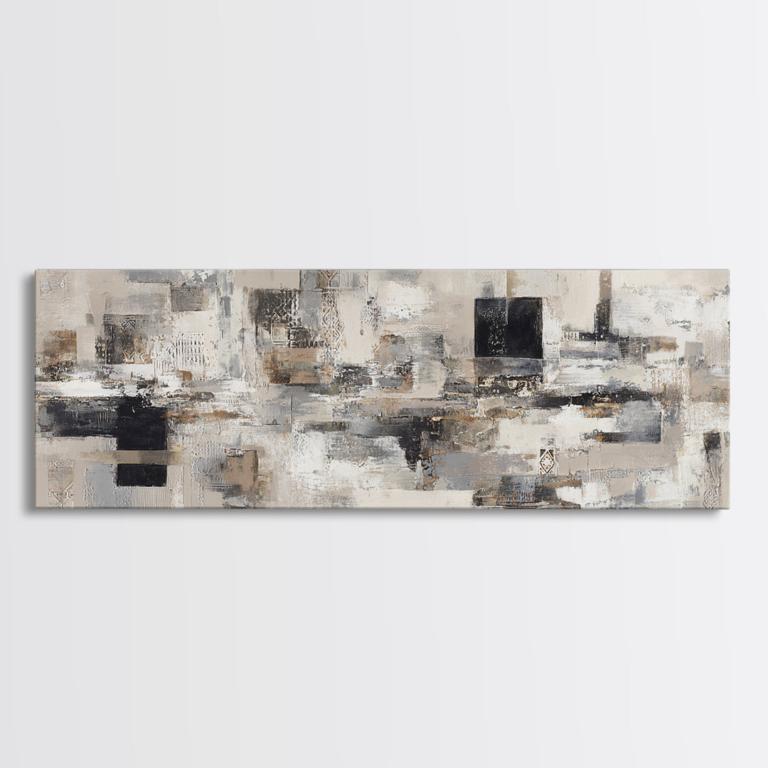 Sophisticated Neutral Abstract Framed Canvas Print, Hotel Art, Boho Decor, Hotel Decor, Fine Art, Boutique, Painting, HOT-3x1-89
