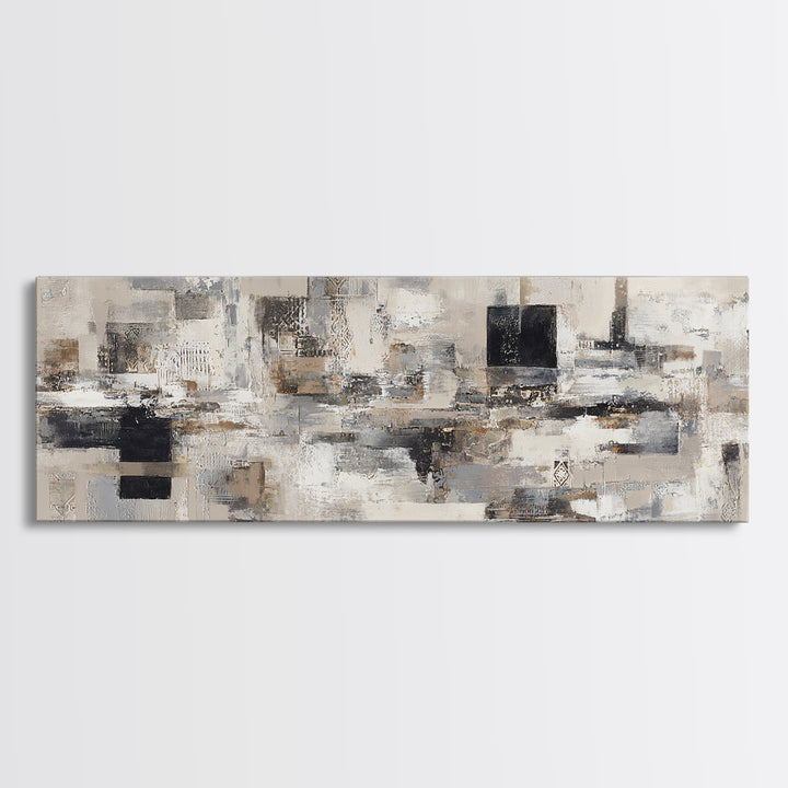 Sophisticated Neutral Abstract Framed Canvas Print, Hotel Art, Boho Decor, Hotel Decor, Fine Art, Boutique, Painting, HOT-3x1-89