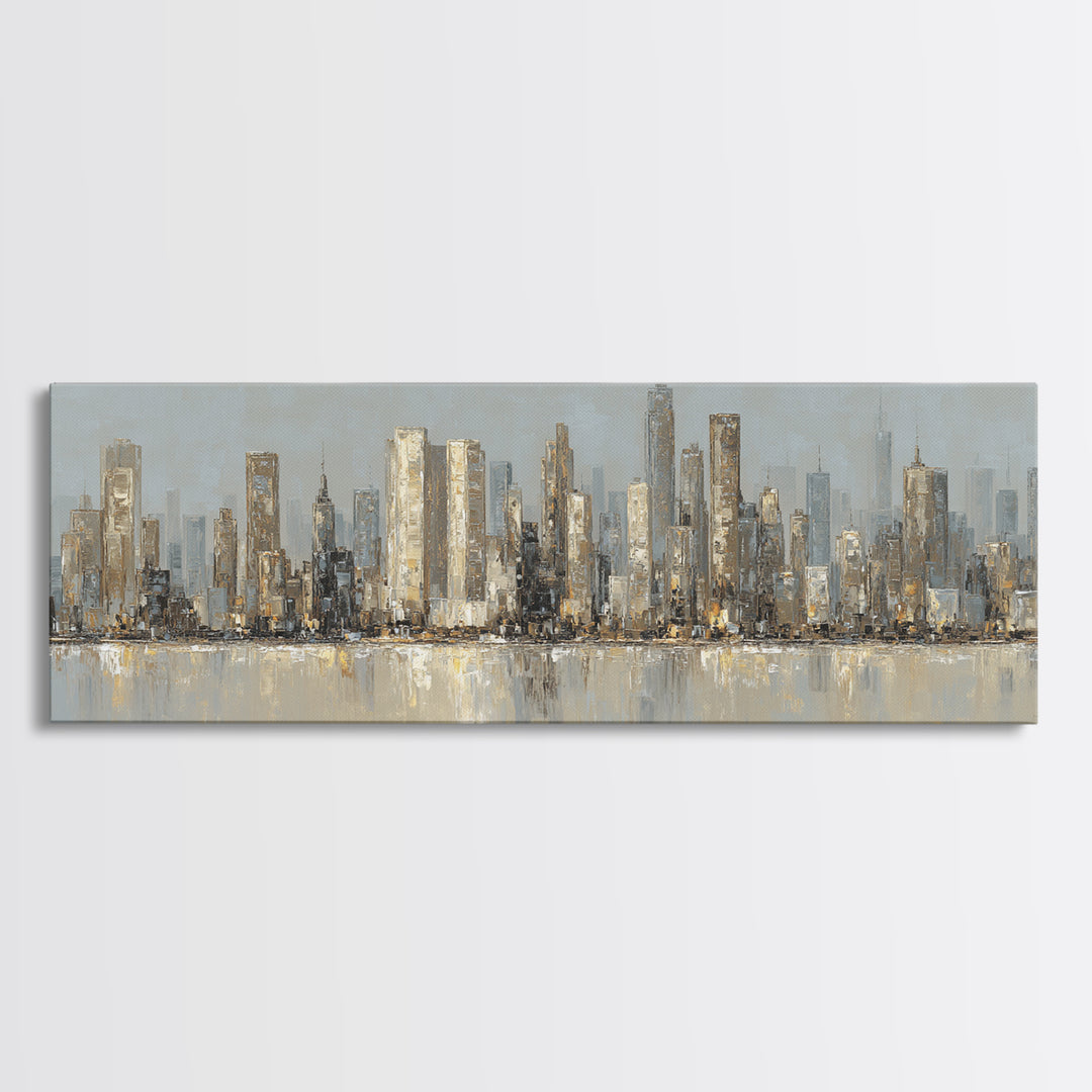 Quiet City Skyline Framed Canvas Print, Hotel Art, Gallery Wall Art, Hotel Decor, Abstract Art, Boutique, Luxury Decor, HOT-3x1-90