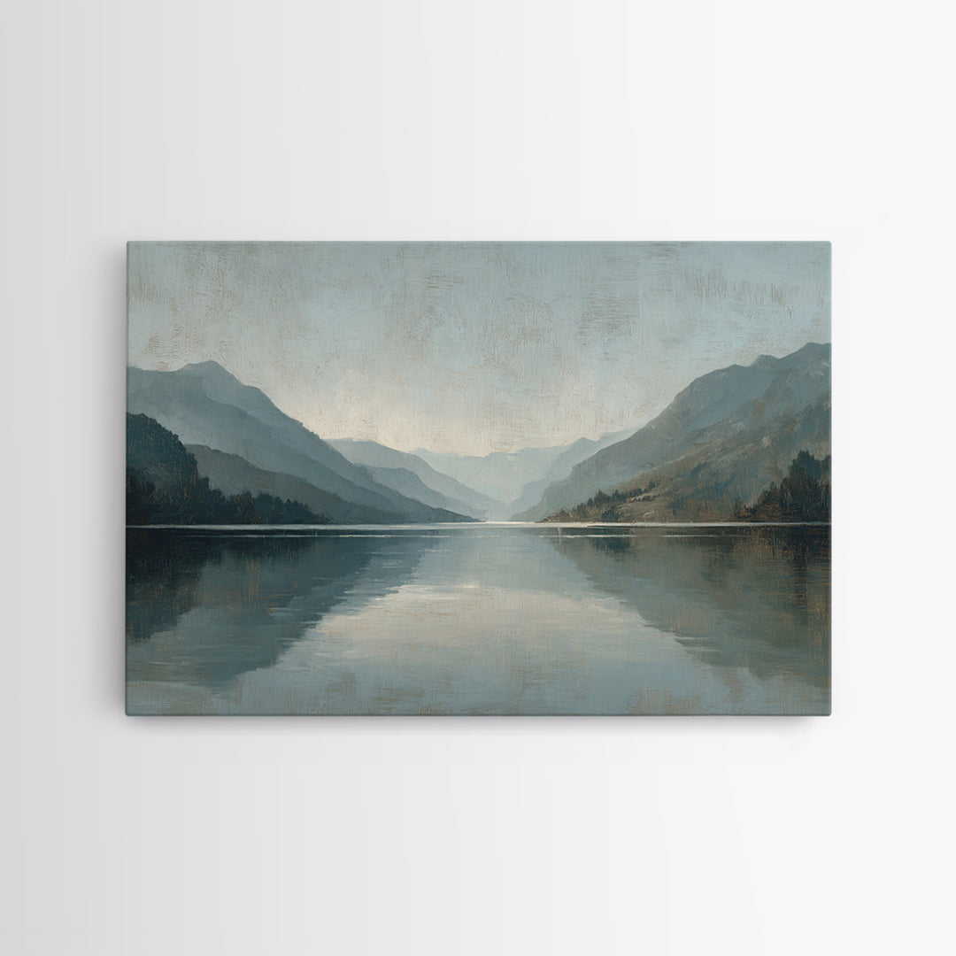 Serene Mountain Lake for Boutique Hotel Mood Canvas Print, Hotel Art, Coastal Decor, Hotel Decor, Oil Painting, Boutique, HOT-3x2-12