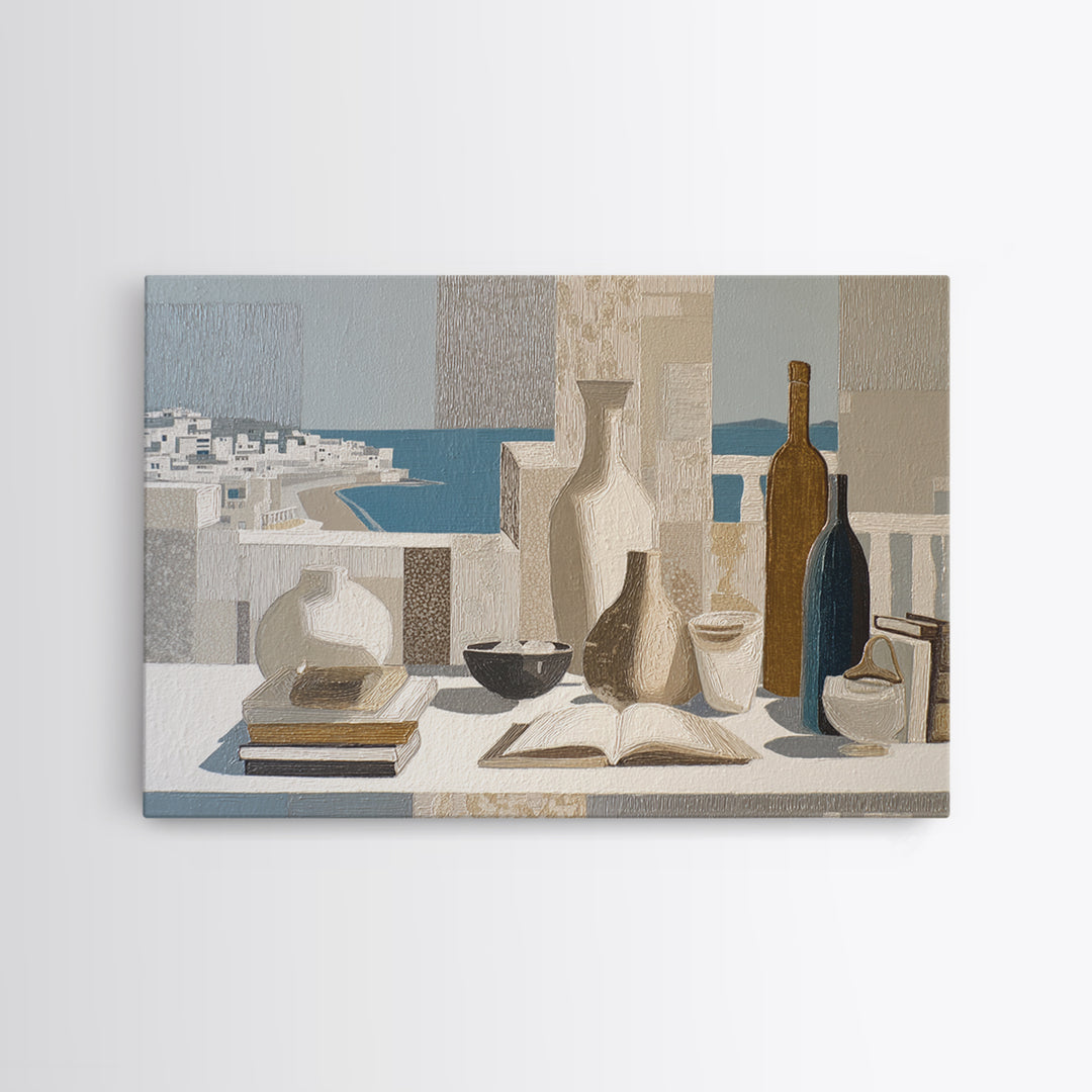 Mediterranean Terrace View Focused on Sea and Framed Canvas Print, Hotel Art, Modern Wall Art, Hotel Decor, Fine Art, Boutique, HOT-3x2-15
