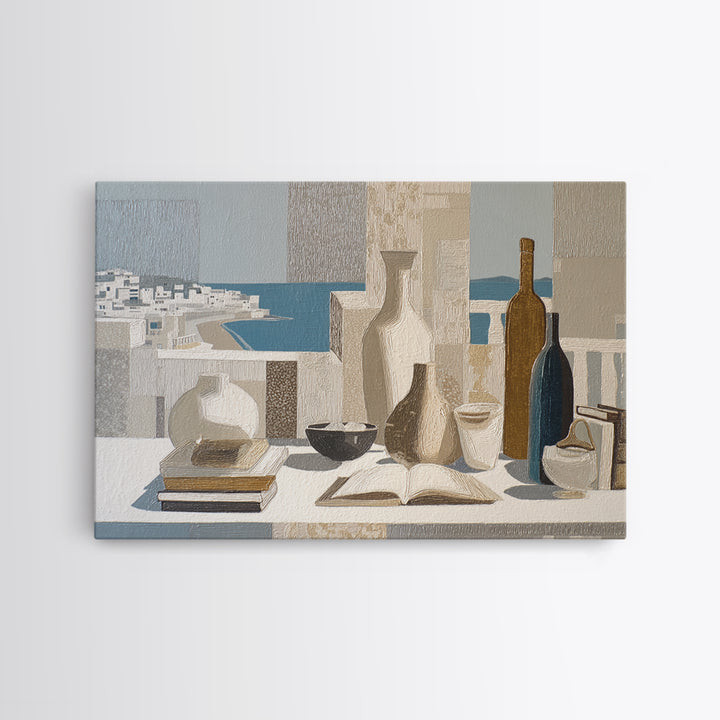 Mediterranean Terrace View Focused on Sea and Framed Canvas Print, Hotel Art, Modern Wall Art, Hotel Decor, Fine Art, Boutique, HOT-3x2-15