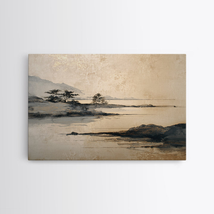 Japanese Ink Landscape Canvas Print, Hotel Art, Wood Wall Art, Hotel Decor, Fine Art, Boutique, Gallery Wall Set, Travel Poster, HOT-3x2-22