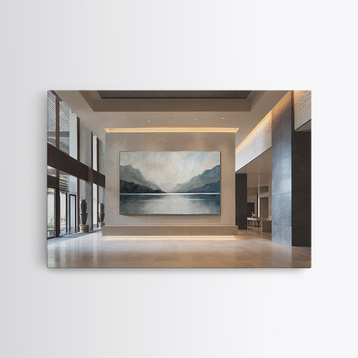 Serene Mountain Lake for Boutique Hotel Mood Framed Canvas Print, Hotel Art, Travel Poster, Hotel Decor, Fine Art, Boutique, HOT-3x2-36