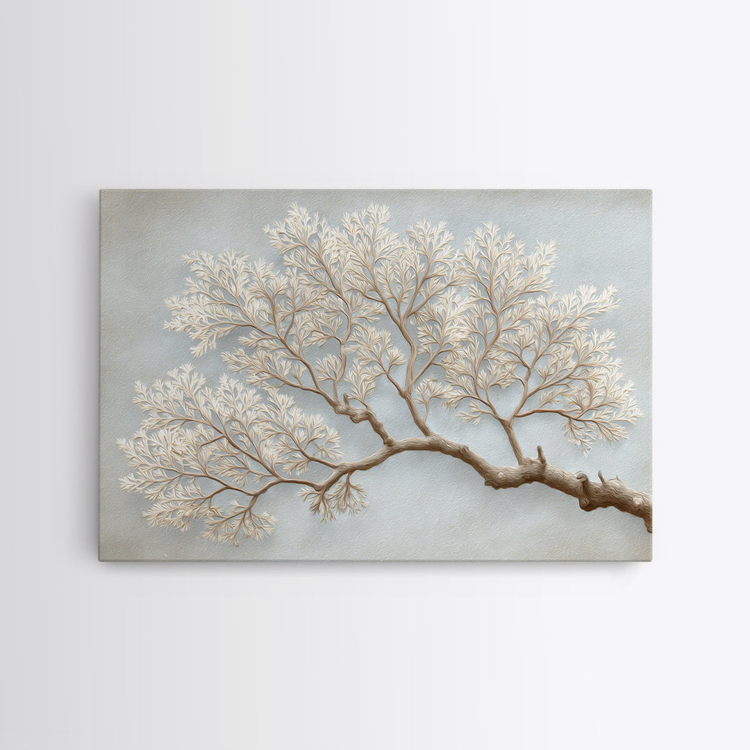 Elegant Botanical Branch on Ivory Ground Framed Canvas Print, Hotel Art, Coastal Decor, Hotel Decor, Oil Painting, Boutique, HOT-3x2-9