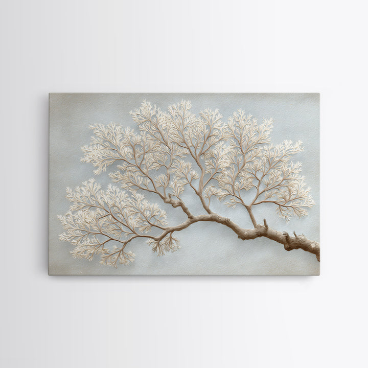 Elegant Botanical Branch on Ivory Ground Framed Canvas Print, Hotel Art, Coastal Decor, Hotel Decor, Oil Painting, Boutique, HOT-3x2-9