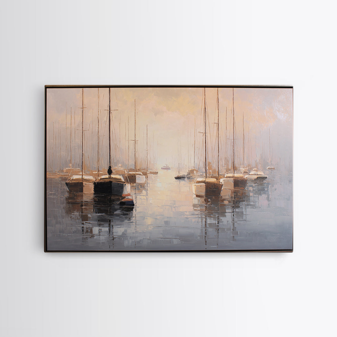 Quiet Harbor with Sailboats at Dawn Canvas Print, Hotel Art, Gallery Wall Set, Hotel Decor, Fine Art, Boutique, HOT-3x2-98