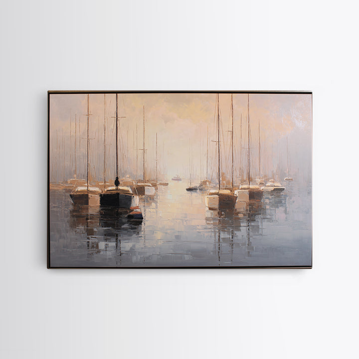 Quiet Harbor with Sailboats at Dawn Canvas Print, Hotel Art, Gallery Wall Set, Hotel Decor, Fine Art, Boutique, HOT-3x2-98