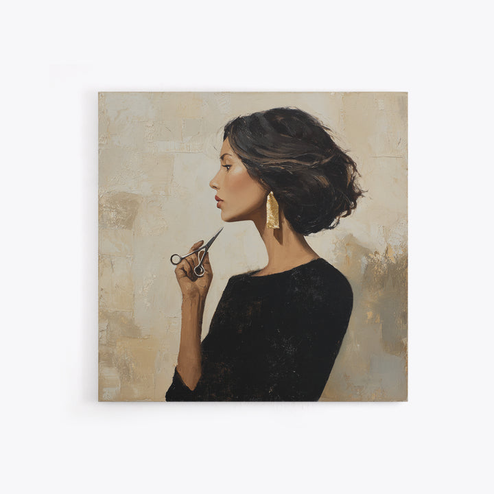Minimal Female Profile Framed Canvas Print, Hair Salon Art, Wall Decor, Living Room Decor, Fine Art, Style, African Art, HSA-1x1-12