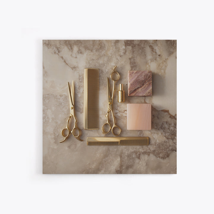 Gold Scissors and Comb Still Life on Framed Canvas Print, Hair Salon Art, Digital Download Art, Living Room Decor, Style, HSA-1x1-2