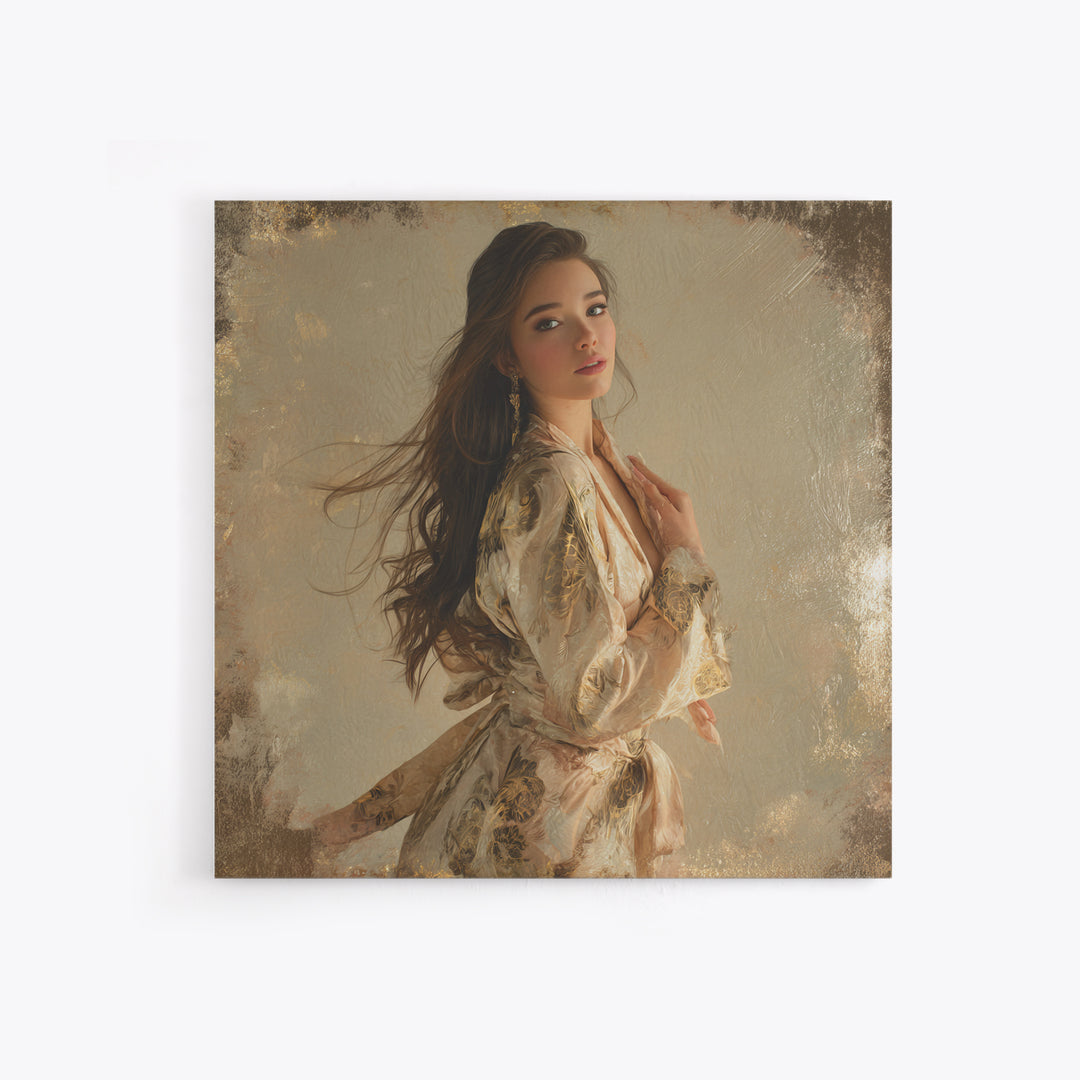 Fashion Portrait with Flowing Glossy Hair Canvas Print, Hair Salon Art, Neutral Decor, Living Room Decor, Oil Painting, Style, HSA-1x1-25