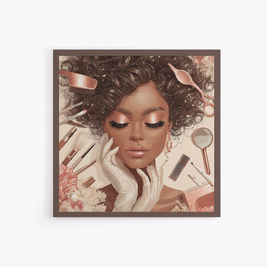Glamour Face Portrait Framed Canvas Print, Hair Salon Art, Home Decor, Living Room Decor, Fine Art, Style, Contemporary Art, HSA-1x1-32