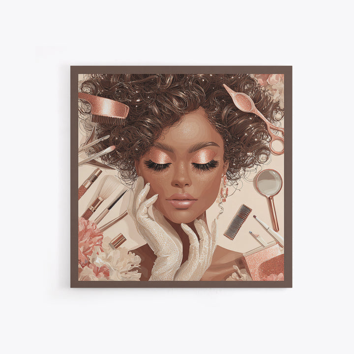 Glamour Face Portrait Framed Canvas Print, Hair Salon Art, Home Decor, Living Room Decor, Fine Art, Style, Contemporary Art, HSA-1x1-32
