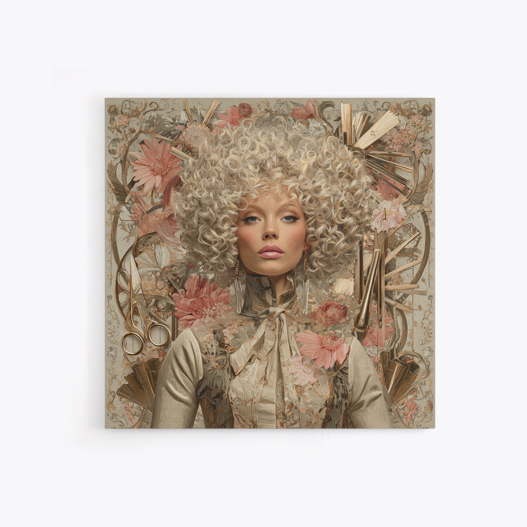 Curly Hair Portrait Framed Canvas Print, Hair Salon Art, Digital Download Art, Living Room Decor, Fine Art, Style, Home Decor, HSA-1x1-39