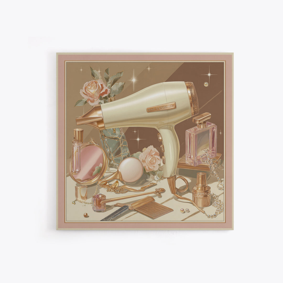 Hairdryer and Brush Framed Canvas Print, Hair Salon Art, Fine Art Print, Living Room Decor, Abstract Art, Style, Wall Decor, HSA-1x1-57