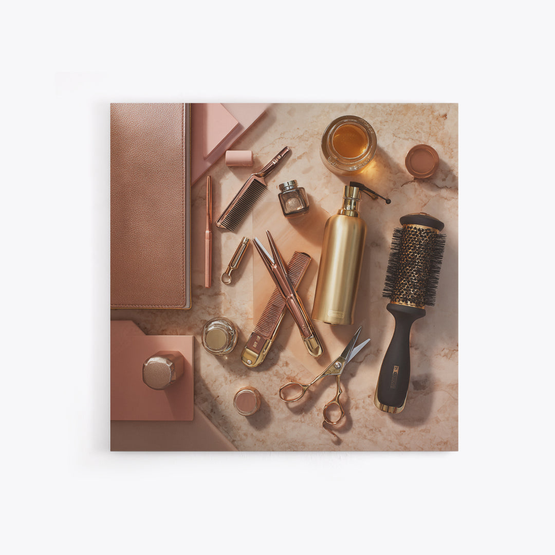 Rose Gold Salon Tool Still Life Framed Canvas Print, Hair Salon Art, Hairdresser Gift, Living Room Decor, Fine Art, Style, HSA-1x1-62