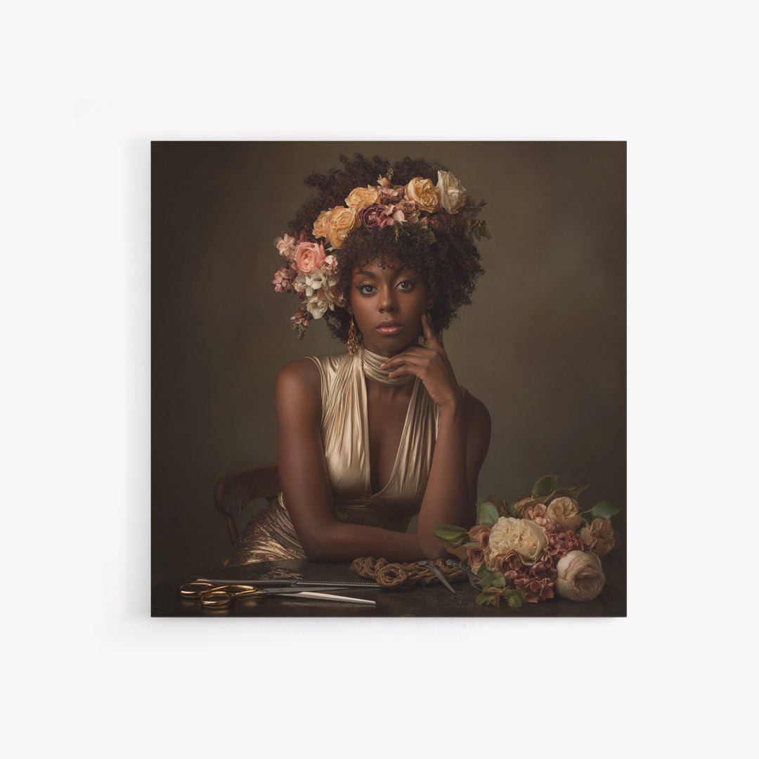 Afro Hair Portrait Framed Canvas Print, Hair Salon Art, Black Woman Wall Art, Living Room Decor, Oil Painting, Style, HSA-1x1-68