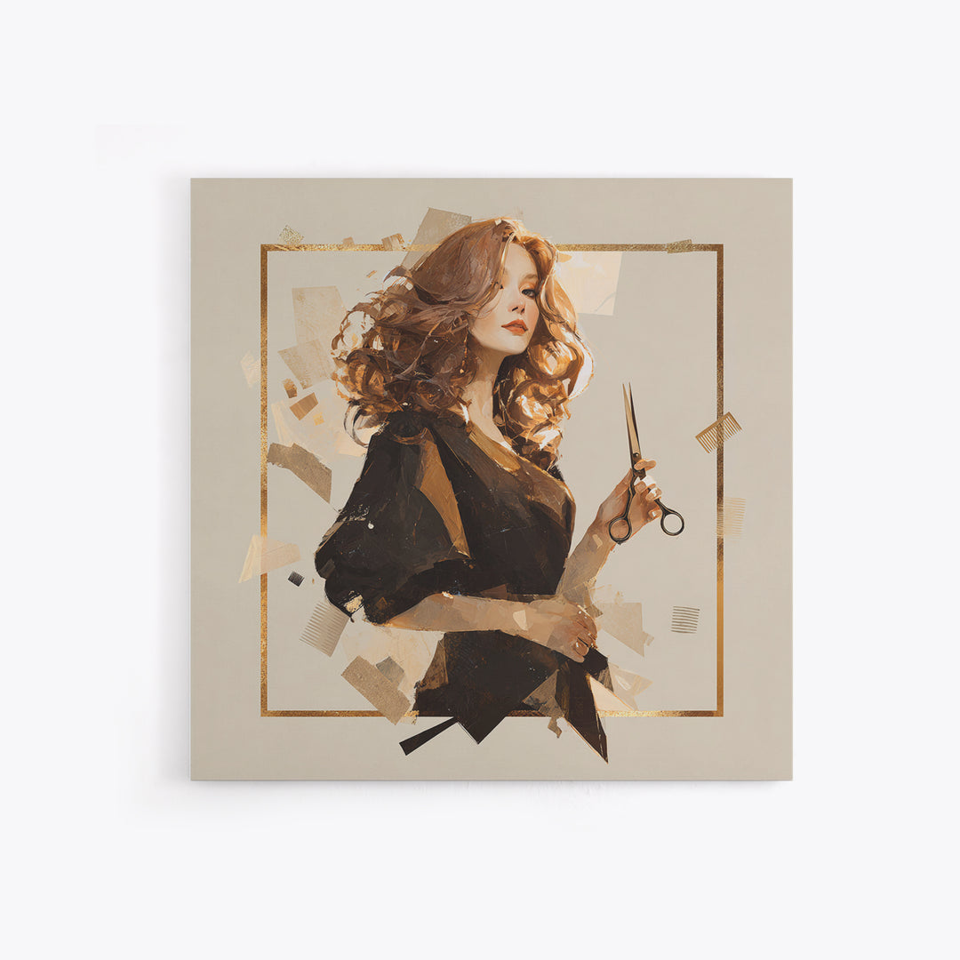 Luxury Black and Gold Beauty Emblem Framed Canvas Print, Hair Salon Art, Hair Stylist, Living Room Decor, Abstract Art, Style, HSA-1x1-72