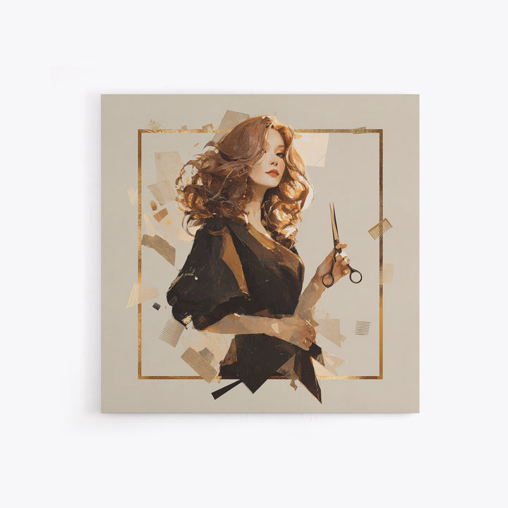 Luxury Black and Gold Beauty Emblem Framed Canvas Print, Hair Salon Art, Hair Stylist, Living Room Decor, Abstract Art, Style, HSA-1x1-72