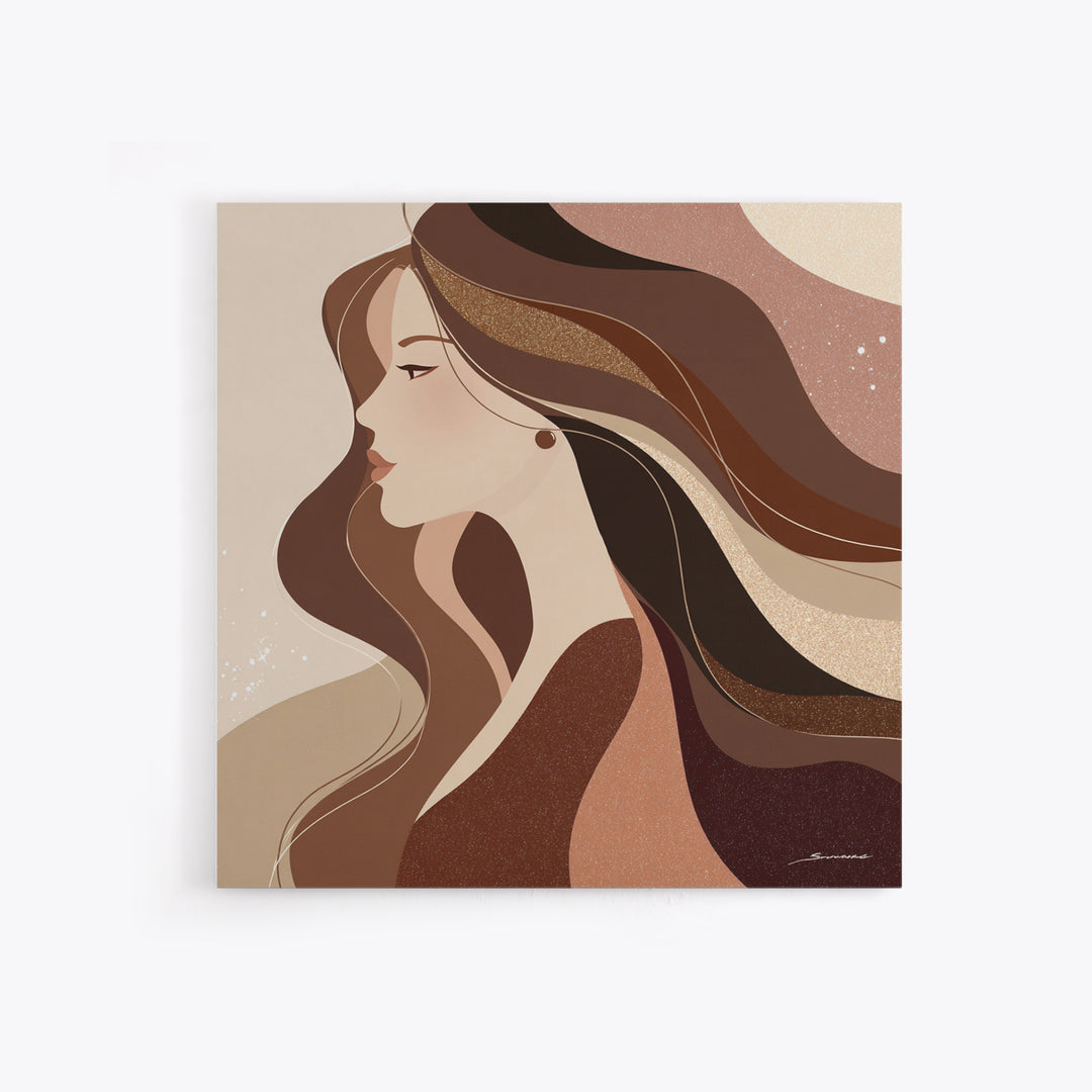 Fashion Portrait with Flowing Glossy Hair Framed Canvas Print, Hair Salon Art, Luxury Decor, Living Room Decor, Fine Art, Style, HSA-1x1-73