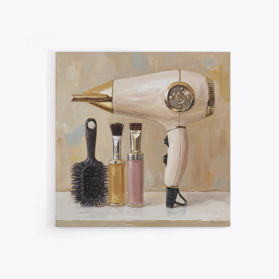 Hairdryer and Brush Canvas Print, Hair Salon Art, Textured Painting, Living Room Decor, Style, Black Art, Printable Art, HSA-1x1-81