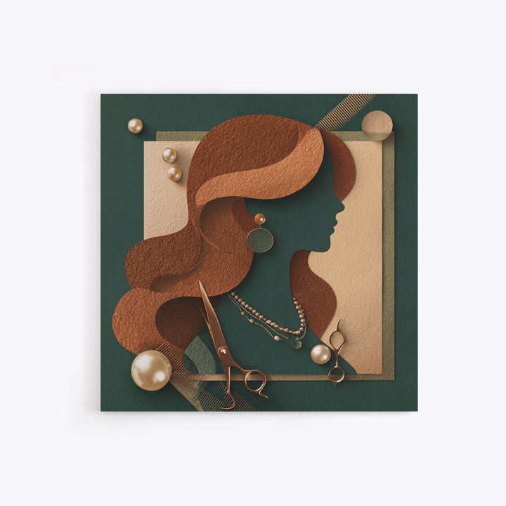 Copper Hair Silhouette Canvas Print, Hair Salon Art, Gallery Decor, Living Room Decor, Oil Painting, Style, Wall Art, HSA-1x1-82