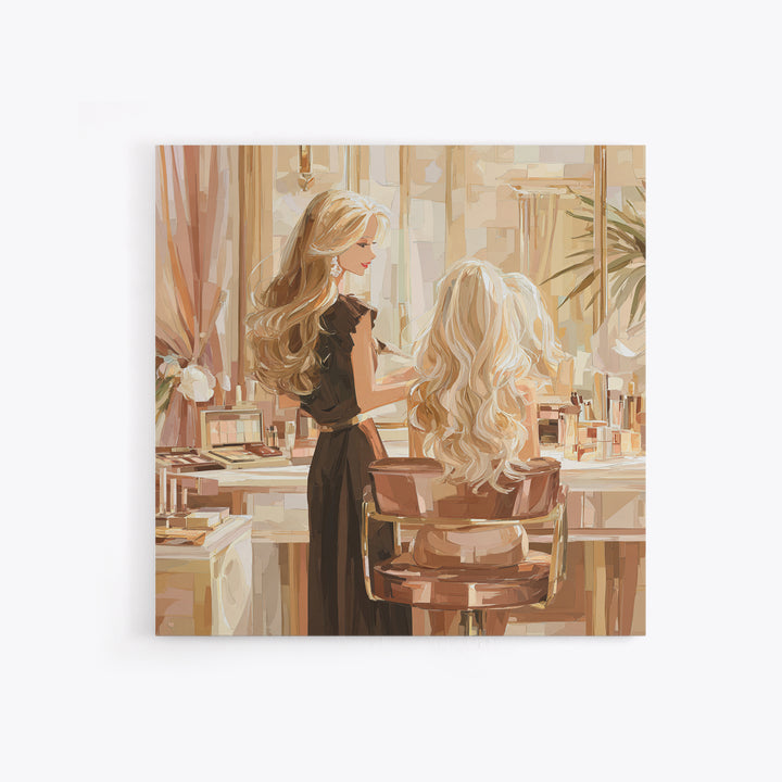 Blonde Waves Painted Framed Canvas Print, Hair Salon Art, Textured Painting, Living Room Decor, Fine Art, Style, Black Art, HSA-1x1-88