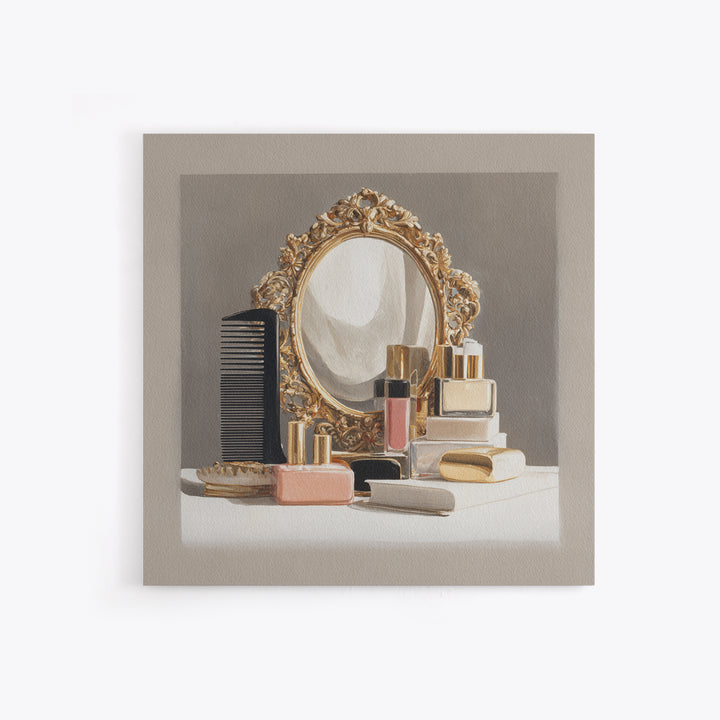 Baroque Mirror and Comb Still Life Canvas Print, Hair Salon Art, Boho Decor, Living Room Decor, Fine Art, Style, Art Print, HSA-1x1-89