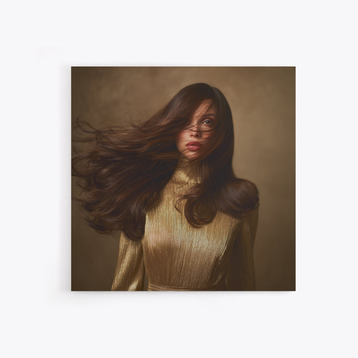 Fashion Portrait with Flowing Glossy Hair Canvas Print, Hair Salon Art, Wall Art, Living Room Decor, Fine Art, Style, HSA-1x1-97